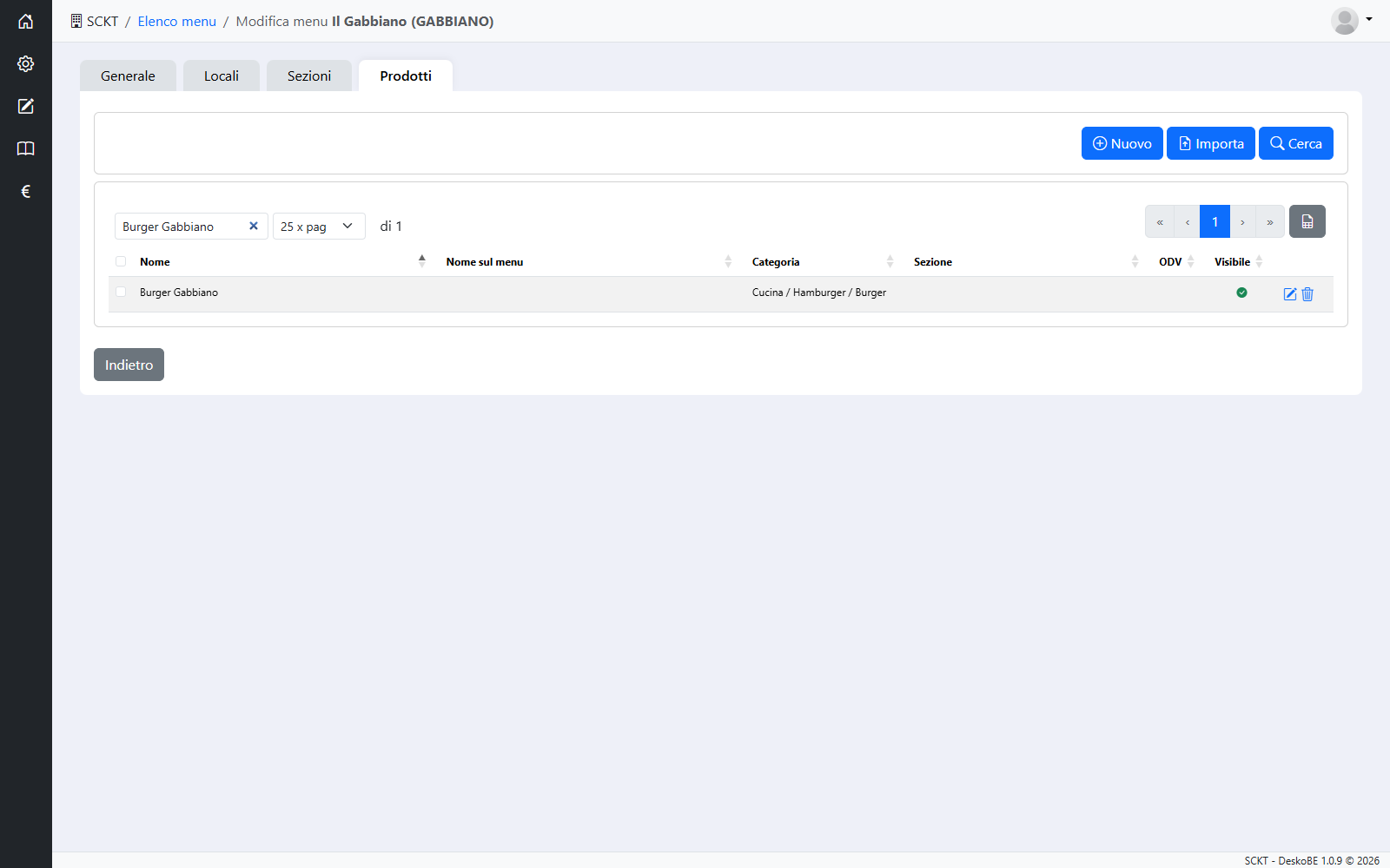 Prodotto nel menu senza sezione